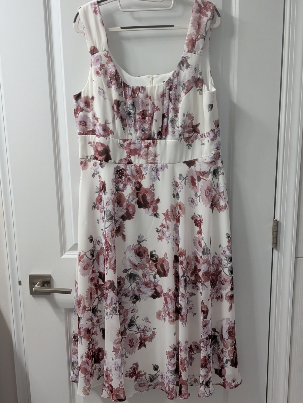 Connected Apparel White Midi Dress with Dusty Rose Floral Print